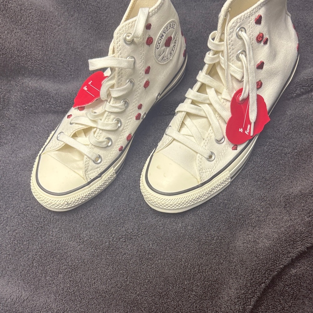 Converse Women's Cream and Red High-Top Sneakers